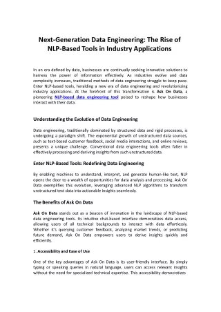 NLP Based Data EngineeringTools in Industry Applications