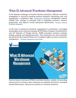 Dynamics Advanced Warehouse Management - Advanced Warehouse