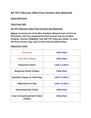 AP TET February 2024 Final Answer Key Released