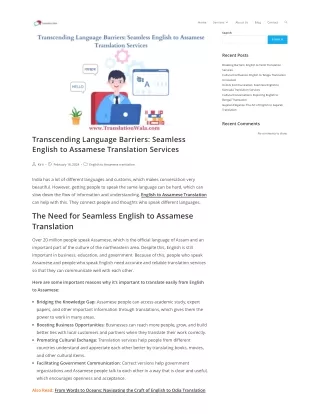 Transcending Language Barriers Seamless English to Assamese Translation Services