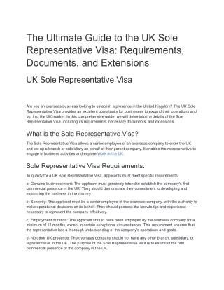 UK Sole Representative Visa Sponsorship Requirements