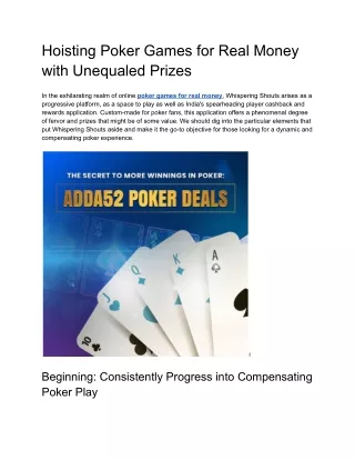 Hoisting Poker Games for Real Money with Unequaled Prizes