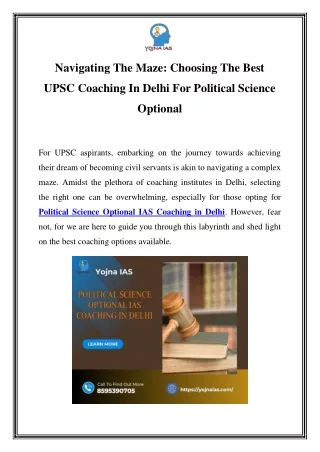 Mastering Political Science: Excel with Yojna IAS - Premier Coaching in Delhi