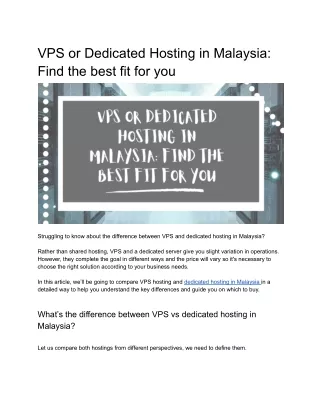 VPS or Dedicated Hosting in Malaysia_ Find the best fit for you