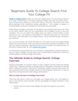 Beginners Guide To College Search Find Your College Fit