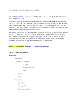 Cell Lysis Market Size, Analysis and Forecast 2031