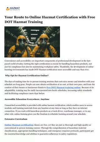 Your Route to Online Hazmat Certification with Free DOT Hazmat Training