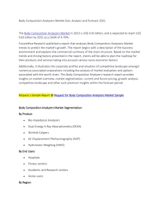 Body Composition Analyzers Market Size, Analysis and Forecast 2031