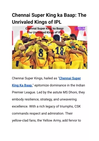 Chennai Super King ka Baap The Unrivaled Kings of IPL