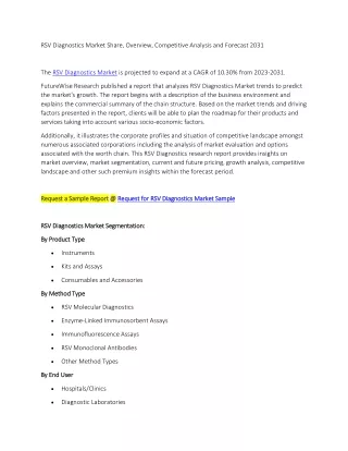 RSV Diagnostics Market Share, Overview, Competitive Analysis and Forecast 2031