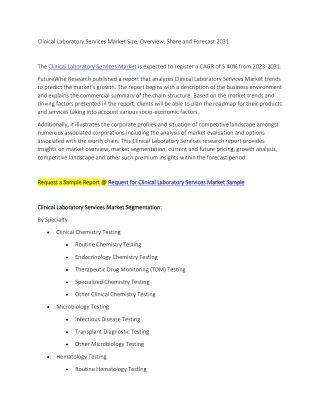 Clinical Laboratory Services Market Size, Overview, Share and Forecast 2031