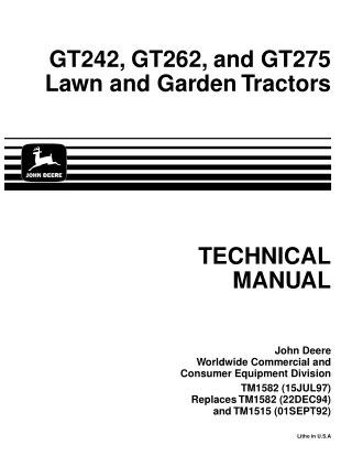 JOHN DEERE GT275 LAWN GARDEN TRACTOR Service Repair Manual