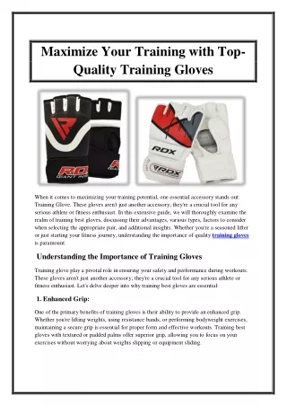 Maximize Your Training with Top-Quality Training Gloves