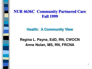 NUR 4636C Community Partnered Care Fall 1999