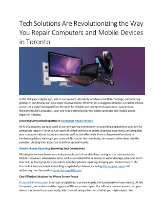 Tech Solutions Are Revolutionizing the Way You Repair Computers and Mobile Devices in Toronto