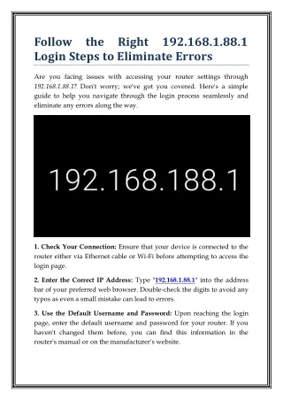 Follow the Right 192.168.1.88.1 Login Steps to Eliminate Errors