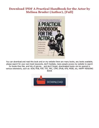 ~[^EPUB] A Practical Handbook for the Actor [DOWNLOAD PDF] PDF By  Melissa Brude