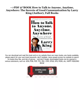 DOWNLOAD PDF How to Talk to Anyone, Anytime, Anywhere: The Secrets of Good Commu