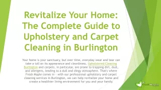 Experience Excellence: Fresh Maple's Upholstered Cleaning Services in Burlington