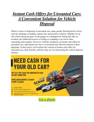 Instant Cash Offers For Unwanted Cars Melbourne Cash for Carz