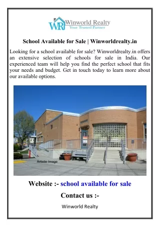 School Available for Sale  Winworldrealty.in