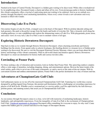 Roam Davenport: Which to  and What to Discover