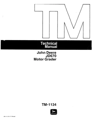 JOHN DEERE JD670 MOTOR GRADER Service Repair Manual