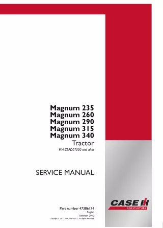 CASE IH Magnum 290 Tractor Service Repair Manual (PIN ZBRD07000 and after)