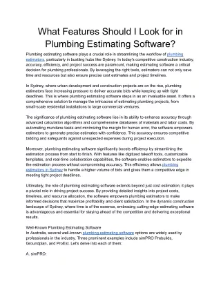 What Features Should I Look for in Plumbing Estimating Software