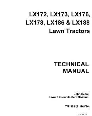 JOHN DEERE LX172 LAWN GARDEN TRACTOR Service Repair Manual