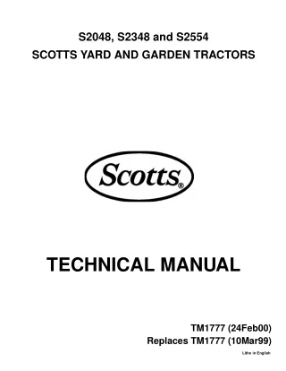 JOHN DEERE S2048 SCOTTS YARD AND GARDEN TRACTOR Service Repair Manual