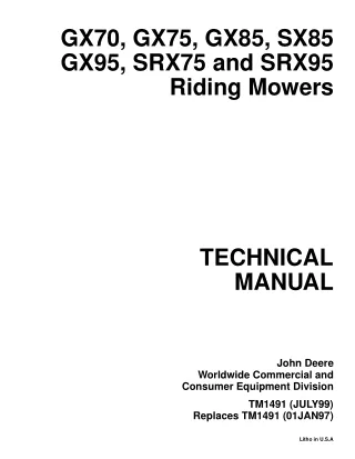 JOHN DEERE SRX95 RIDING MOWER Service Repair Manual