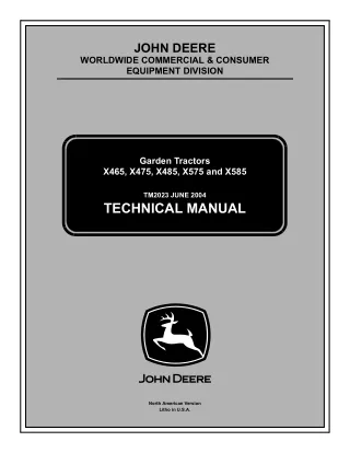 JOHN DEERE X465 LAWN & GARDEN TRACTOR Service Repair Manual