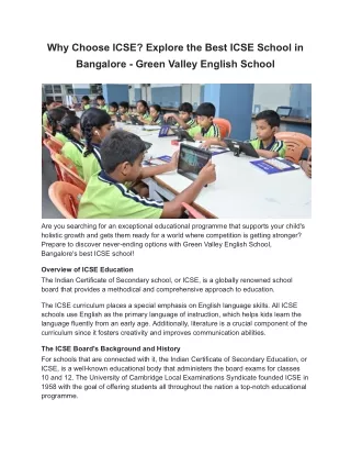 Why Choose ICSE? Explore the Best ICSE School in Bangalore Green Valley School