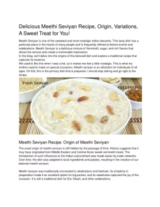 Delicious Meethi Seviyan Recipe, Origin, Variations, A Sweet Treat for You!