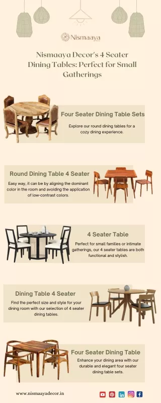 Nismaaya Decor's 4 Seater Dining Tables Perfect for Small Gatherings