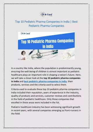 Top 10 Pediatric Pharma Companies in India