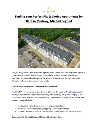 Finding Your Perfect Fit- Exploring Apartments for Rent in Medway, MA and Beyond