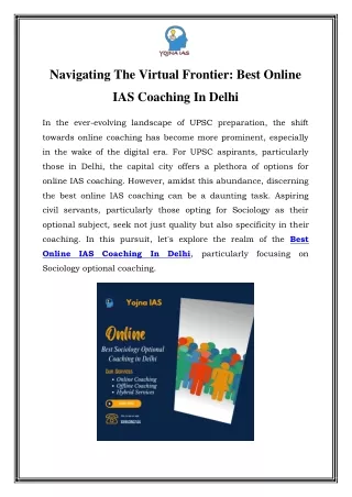 Best Sociology Optional Coaching by Yojna IAS in Delhi