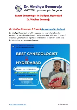 Expert Gynecologist in Shaikpet, Hyderabad: Dr. Vindhya Gemaraju