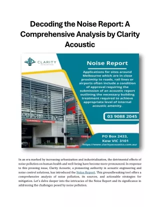 Decoding the Noise Report