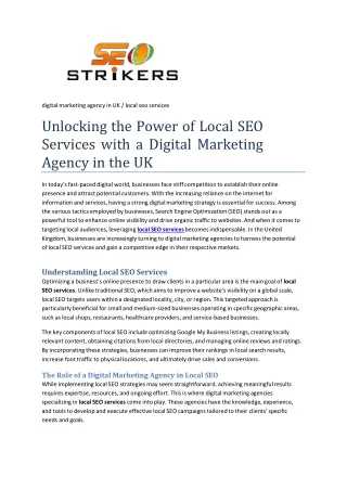 Unlocking the Power of Local SEO Services with a Digital Marketing Agency in the