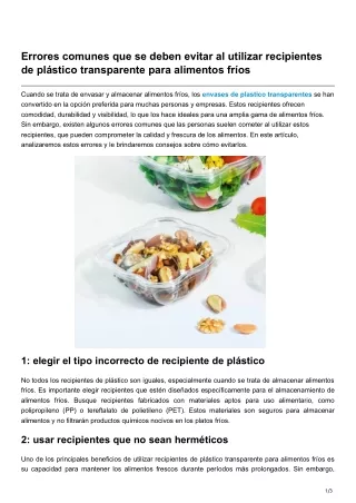 Errores comunes que se deben evitar al utilizar recipientes de plástico transparente para alimentos f