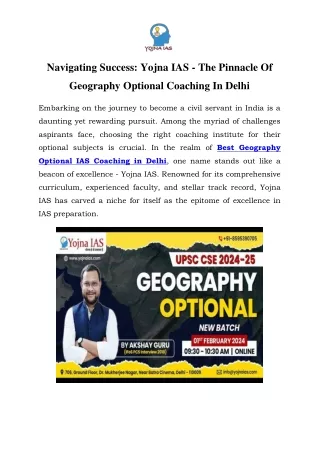 Yojna IAS - The Pinnacle Of Geography Optional Coaching In Delhi