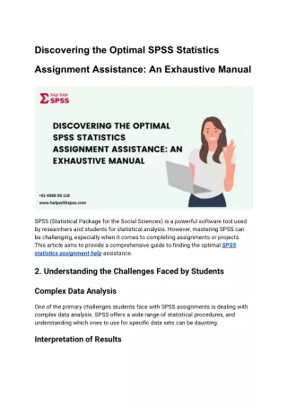 Discovering the Optimal SPSS Statistics Assignment Assistance