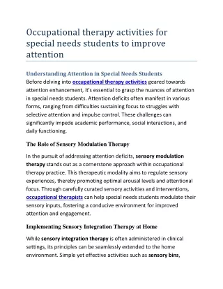 Occupational therapy activities for special needs students to improve attention