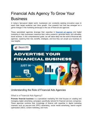 Financial Ads Agency To Grow Your Business