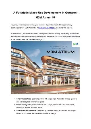 A Futuristic Mixed-Use Development in Gurgaon - M3M Atrium 57