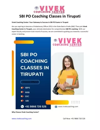 SBI PO Coaching Classes in Tirupati