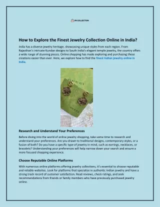 How to Explore the Finest Jewelry Collection Online in India